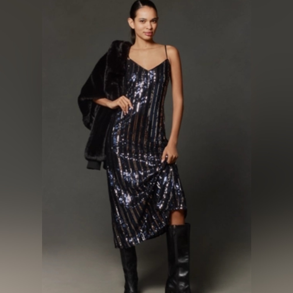 Anthropologie BEW Maeve Sequin Striped Dress Sz L evening party